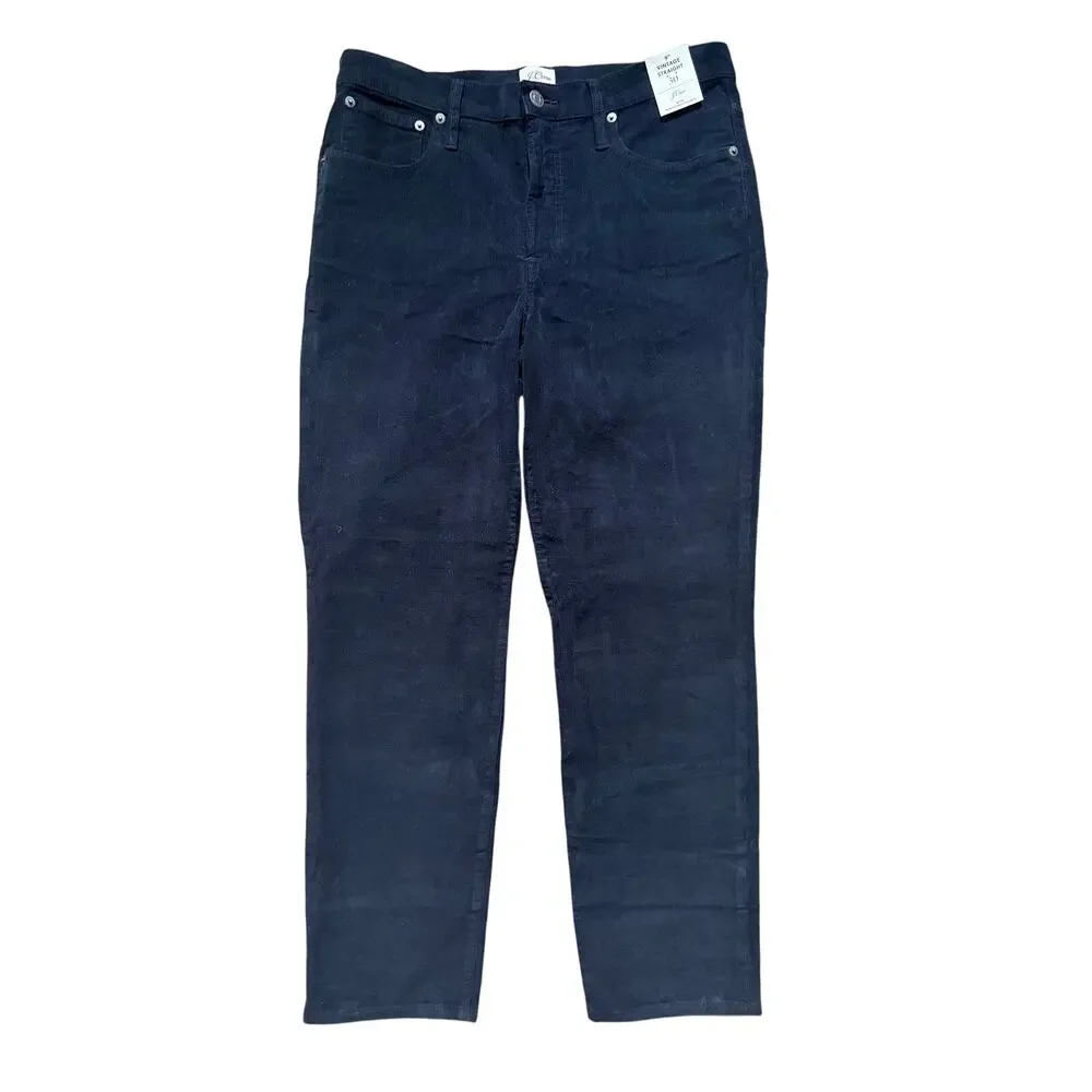 NWT J.Crew 9” Vintage Straight Corduroy Pants Black Size 30 High Rise